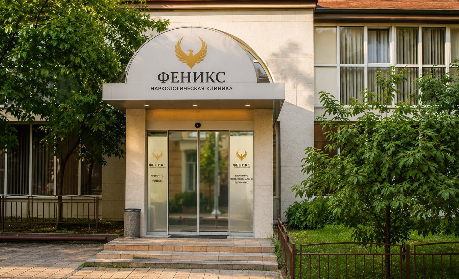 Вход в наркологическую клинику «Феникс» в Курлове